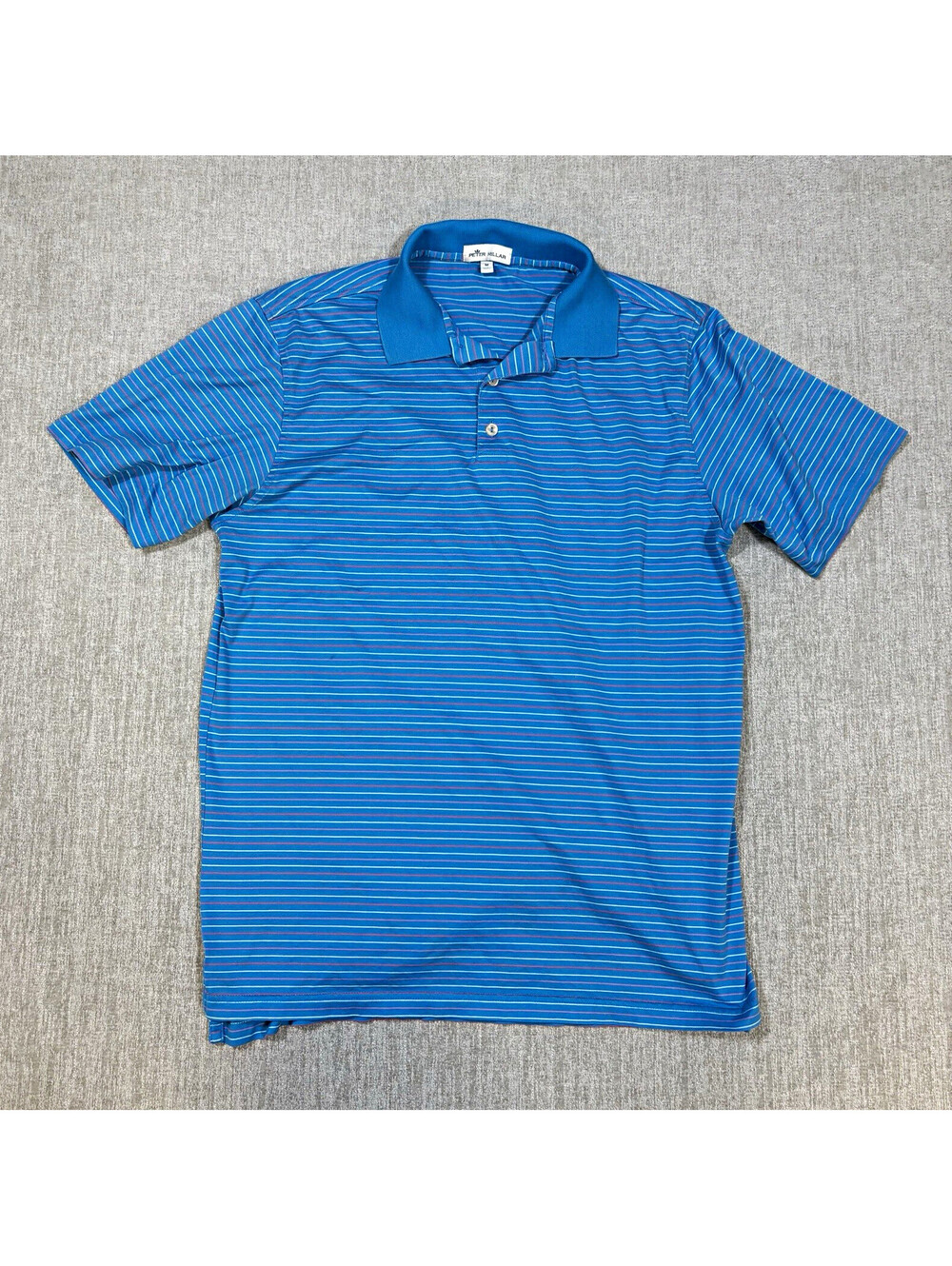Peter Millar Golf Polo Mens Medium Blue Pink White Striped Cotton Short Sleeve